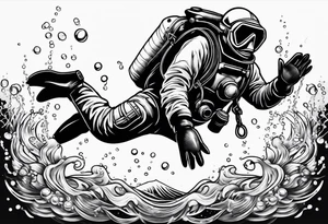 Old school diver underwater tattoo idea