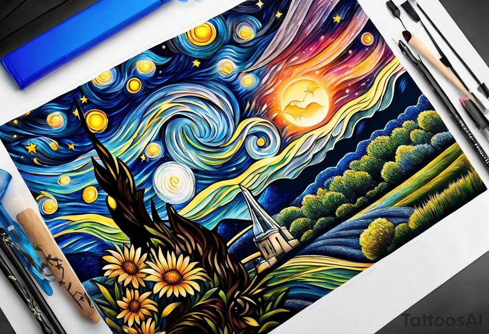 Starry night half sleeve tattoo idea