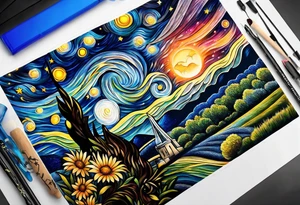 Starry night half sleeve tattoo idea