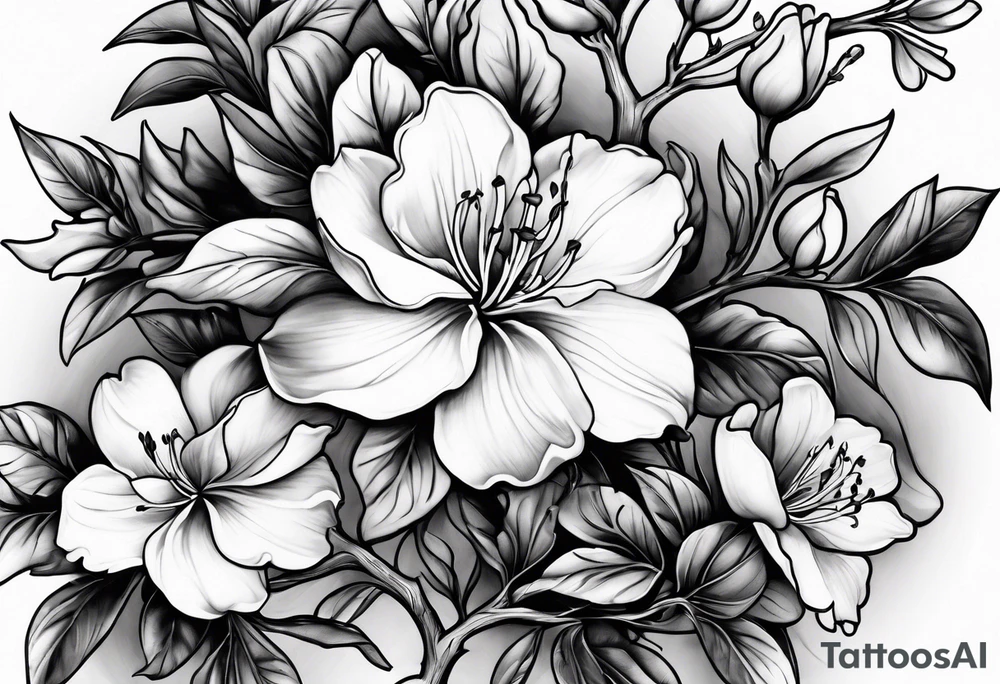 5-petal azaleas along a long branch tattoo idea