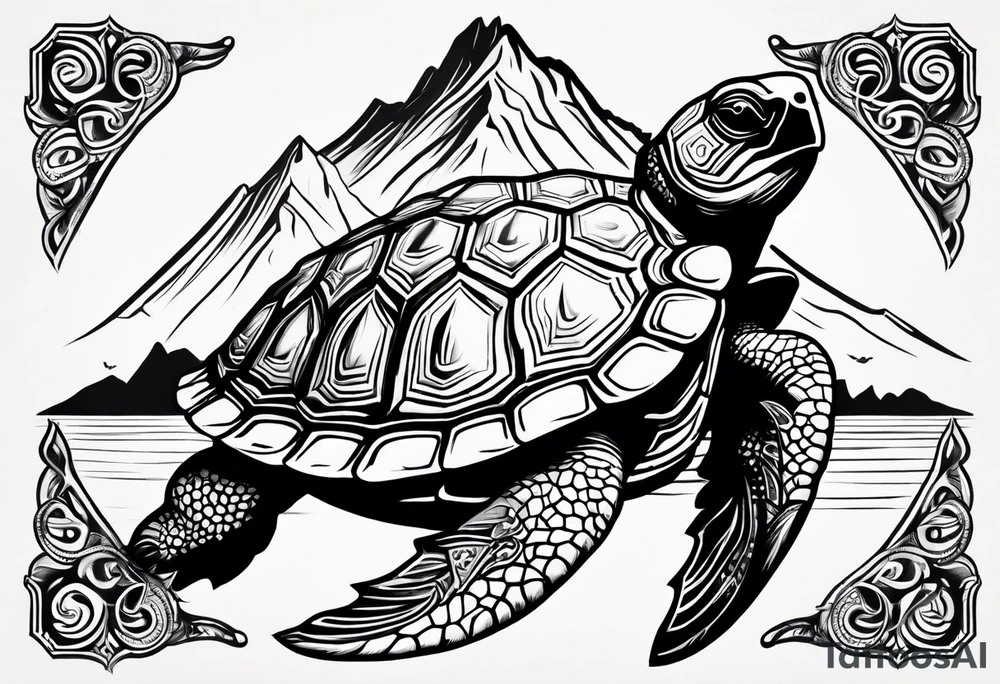 Tortue avec un volcan sur le dos tattoo idea