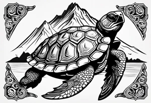 Tortue avec un volcan sur le dos tattoo idea