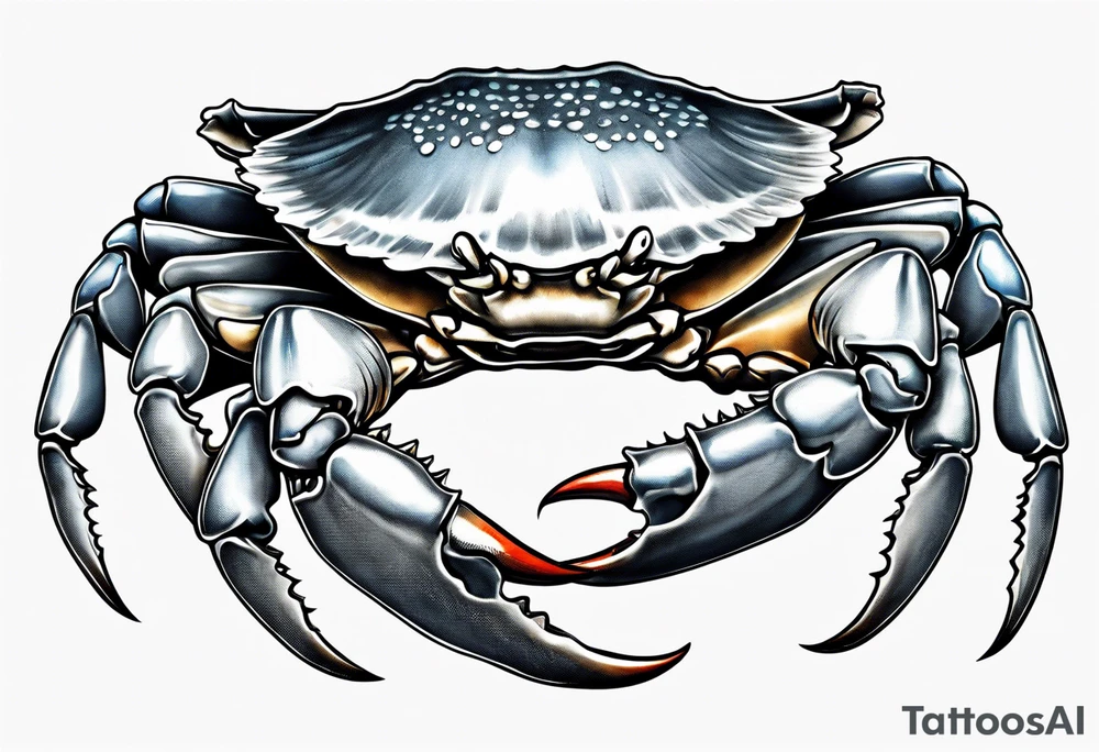A blue crab claw and scallop seashell tattoo idea