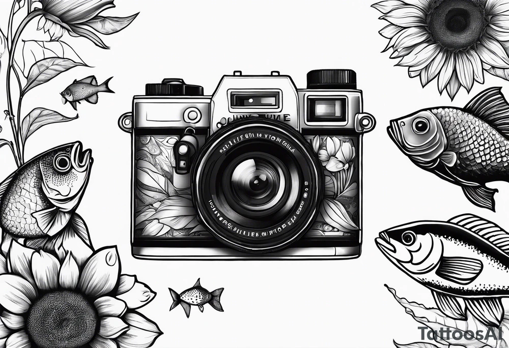 sunflower, camera, fish, tattoo idea