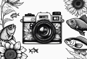 sunflower, camera, fish, tattoo idea