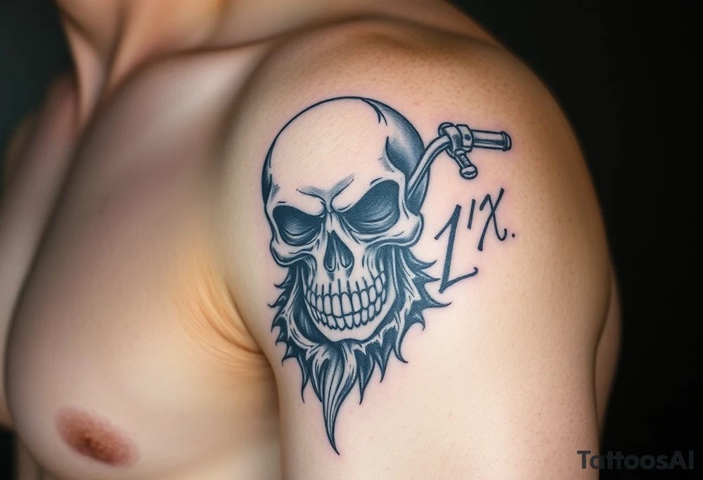 Chicano style. Skull, motorcycle And the inscription 1% tattoo idea