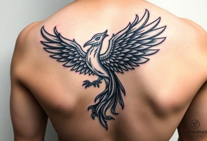 magnificent phoenix rising from golden flames with trailing embers tattoo idea