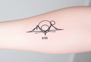Tattoo design: Symbolic representation of a journey, incorporating elements of self-discovery, freedom, and inner peace. Include dates 2/21 and 2/22 subtly. tattoo idea