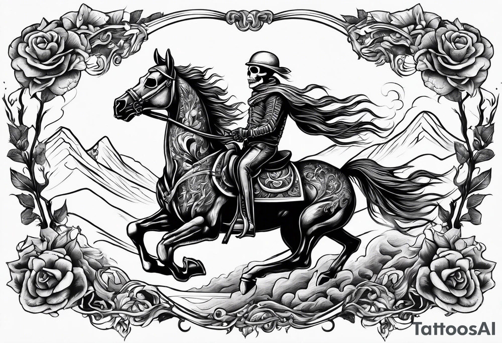Skeleton riding a horse on fire tattoo idea