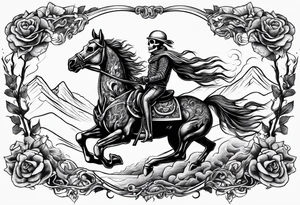 Skeleton riding a horse on fire tattoo idea
