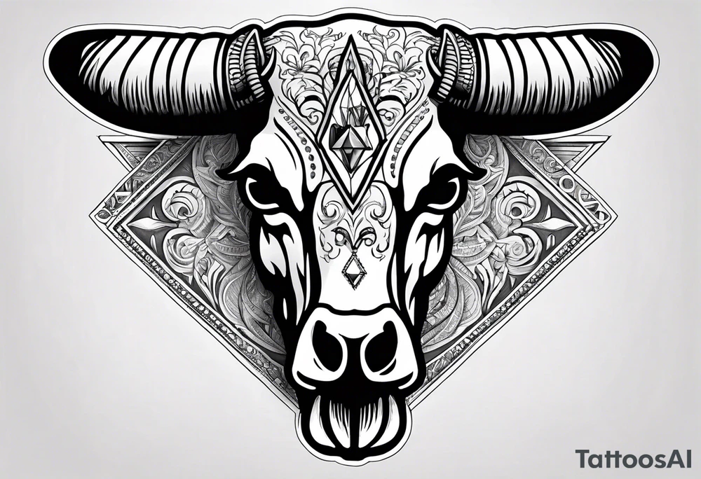 Cow skull with diamond back rattle snack coiled in it ready to strike tattoo idea