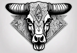 Cow skull with diamond back rattle snack coiled in it ready to strike tattoo idea