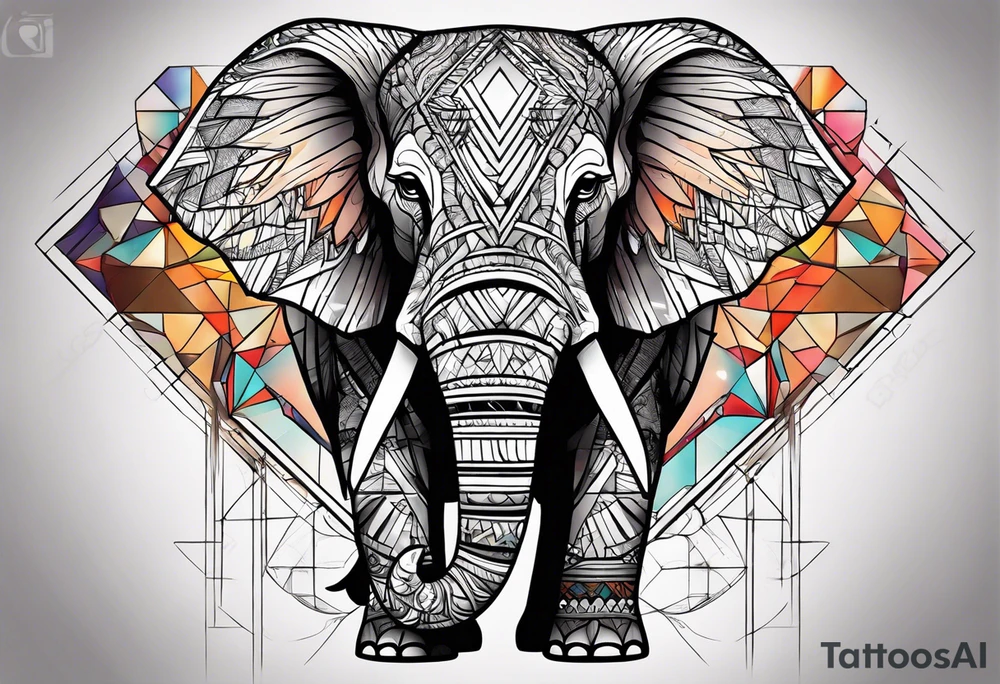 Elephant with geometric background tattoo idea