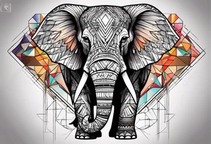 Elephant with geometric background tattoo idea
