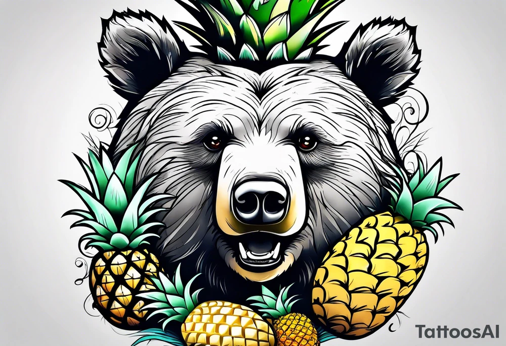 Bear hugging pineapple tattoo idea