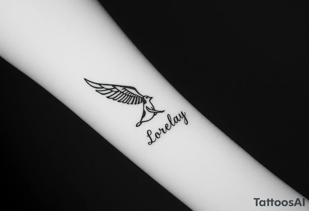 Crea un diseño significativo sobre la cultura egipcia y que tenga el nombre escrito por de bajo del diseño el nombre de mi hermana Lorelay para la parte baja del bíceps tattoo idea