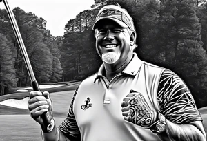 PGA Golfer John Daly wearing the Infinity Gauntlet on one hand and holding a putter on the other hand on the 18th hole of the Masters in Augusta, GA tattoo idea