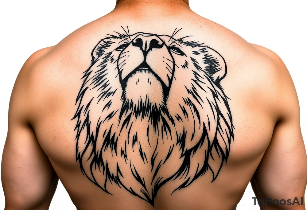 Lion looking into the sky full of emotion tattoo idea