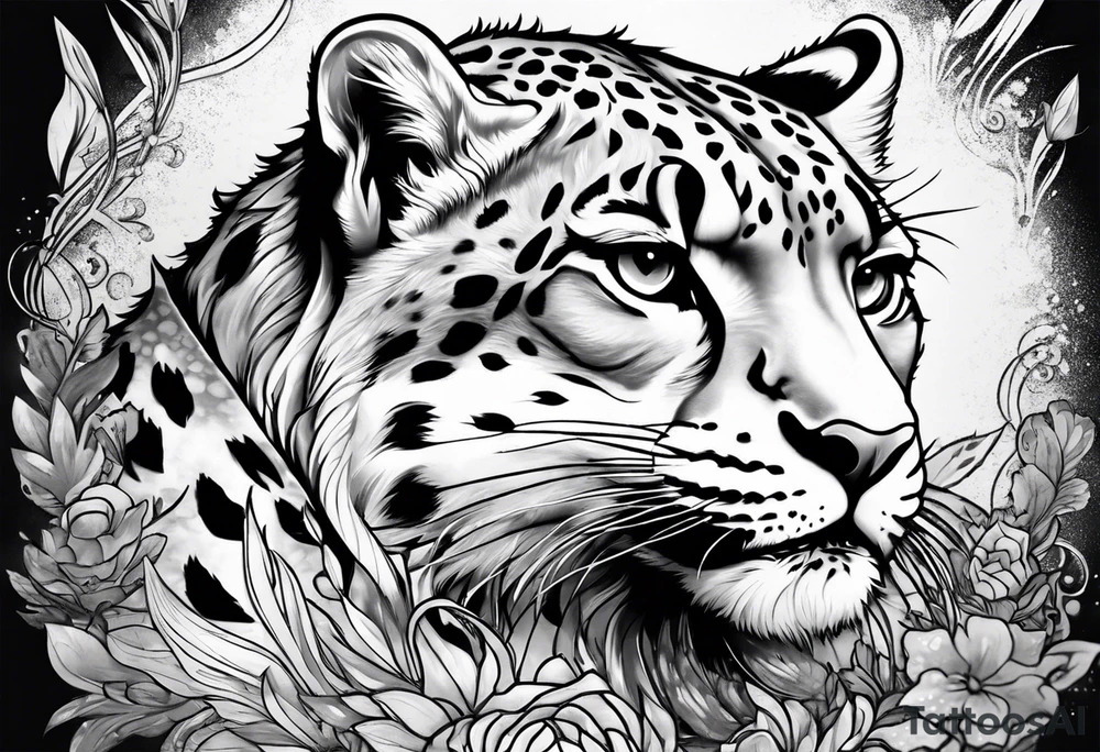 Angry snow leopard tattoo idea