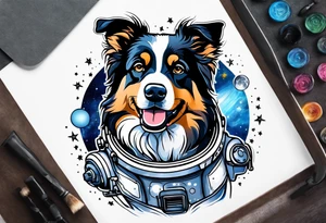 Astronaut blue Merle Australian shepherd dog in the galaxy tattoo idea