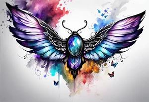 Leg sleeve Angel wing and butterfly tattoo idea