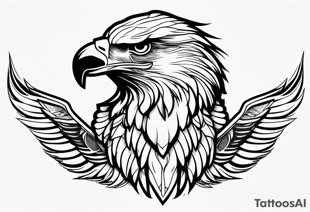 realistic eagle sit face front tattoo idea