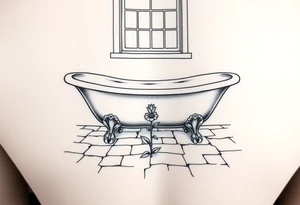 clawfoot bathtub with window above it. add a tile floor with a flower growing through the cracks tattoo idea