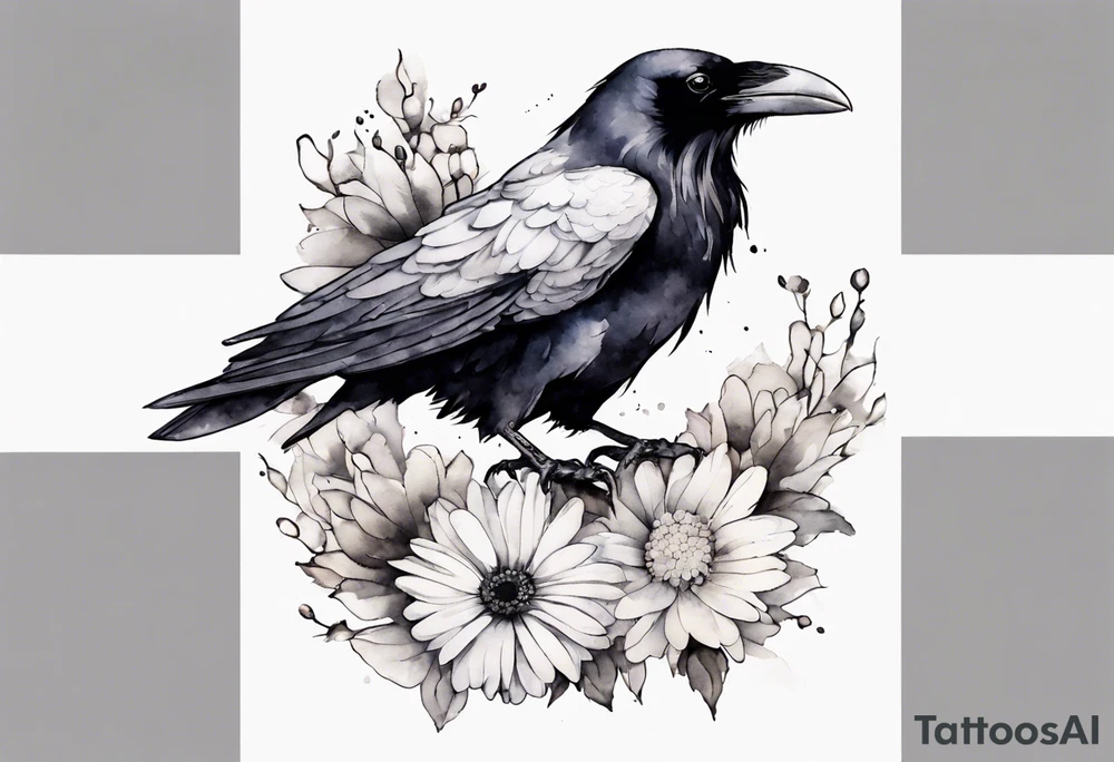 a raven with a small white chrysanthemum on its head tattoo idea a raven with a small white chrysanthemum on its head tattoo idea
