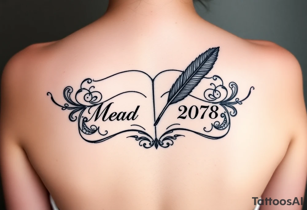 An open book with a quill writing the wedding date tattoo idea