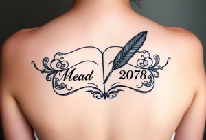 An open book with a quill writing the wedding date tattoo idea