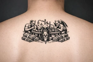 Meth lab with demons and money tattoo idea
