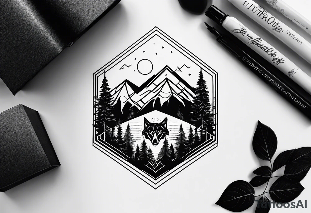 Mountains, wolf eyes underneath tattoo idea