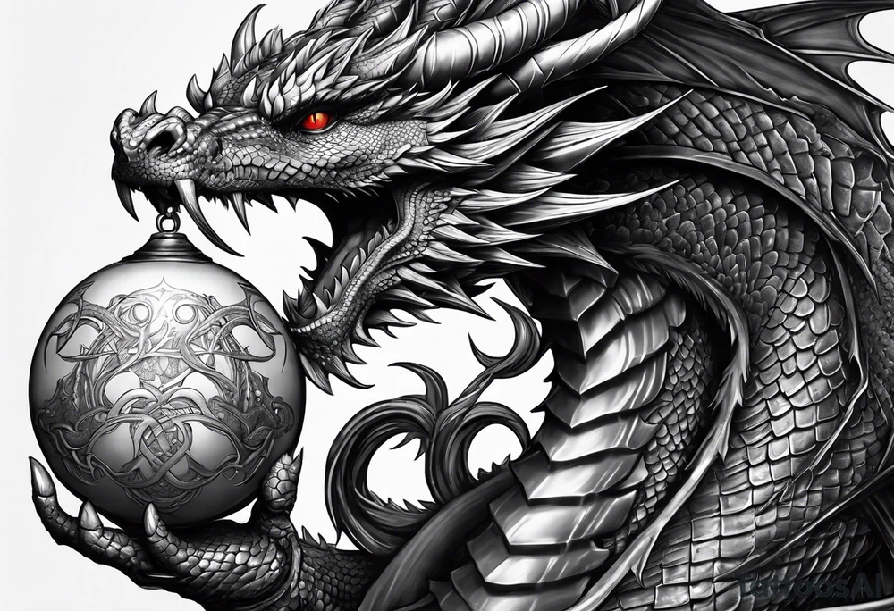 dragon of tyr holding orb tattoo idea