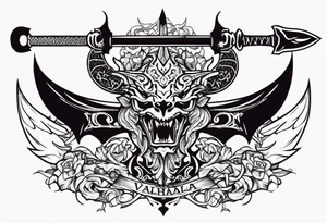 Valhalla death 
prayer sword dragon head axe tattoo idea