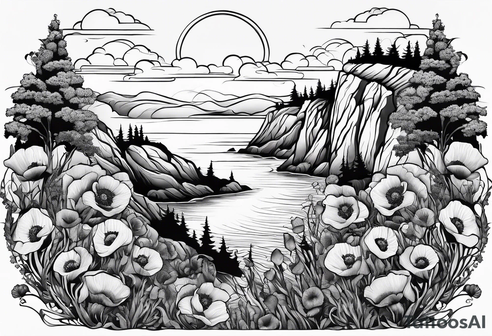 Poppy bush growing on cliff tattoo idea
