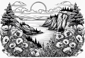Poppy bush growing on cliff tattoo idea