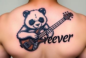 Wrestling panda holding a broken bass guitar and the word creeper tattoo idea