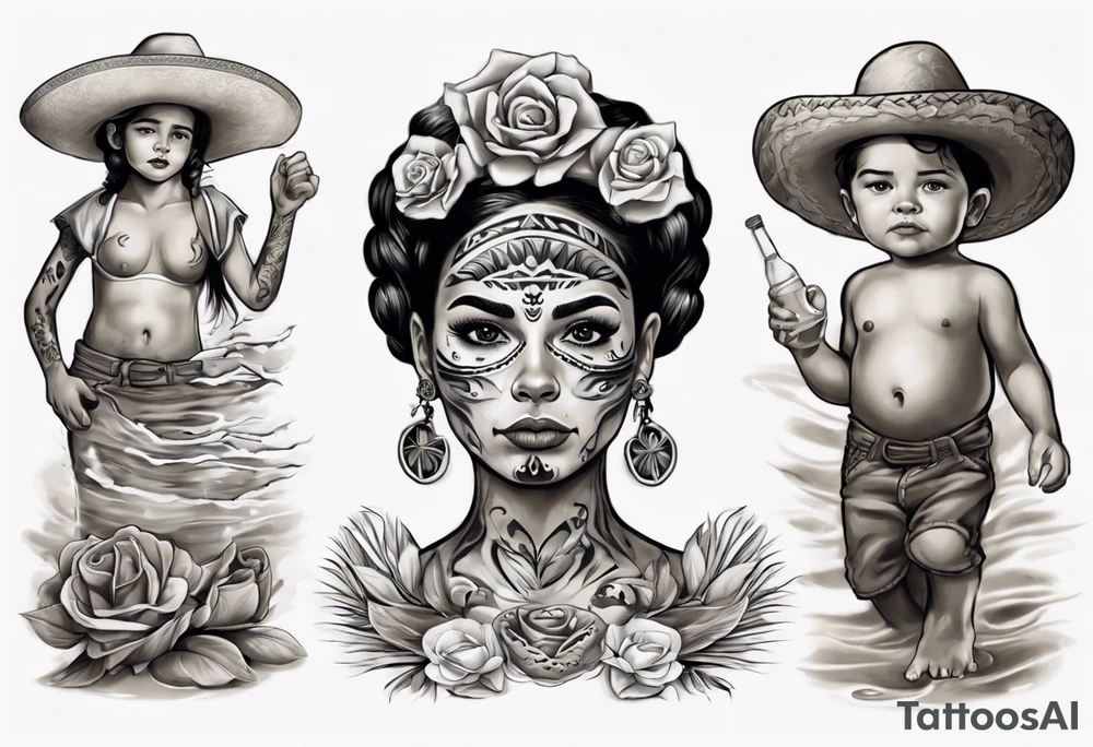 mexican
water-bearing woman and two little boys, tattoo idea