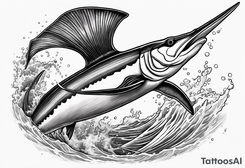 Giant squid fight with and pulling down a black marlin. tattoo idea