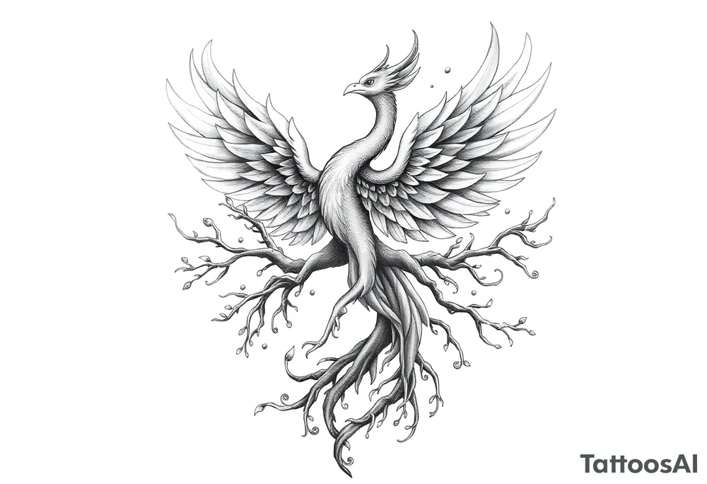 Powerful Phoenix rising tree of life tattoo idea
