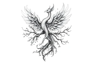 Powerful Phoenix rising tree of life tattoo idea