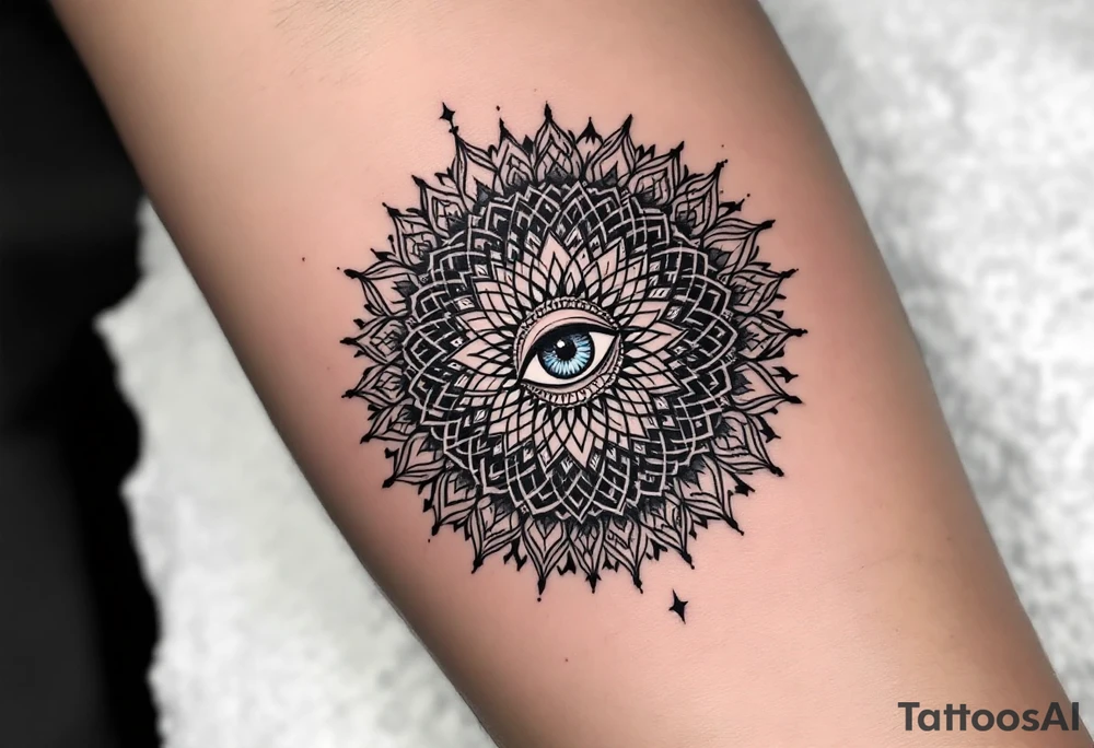 mandala with eye in the middle and Om tattoo idea
