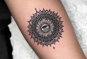 mandala with eye in the middle and Om tattoo idea