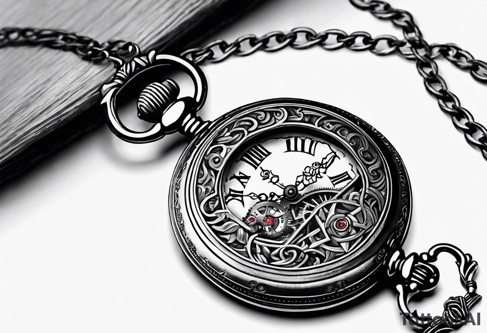 Old school pocket watch exploded showing inner mechanism tattoo idea