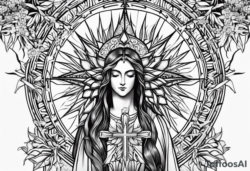 Spider lily , san judas , Jesús Christ , cross tattoo idea