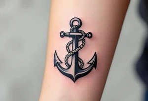 weathered anchor wrapped in nautical rope with sea waves tattoo idea