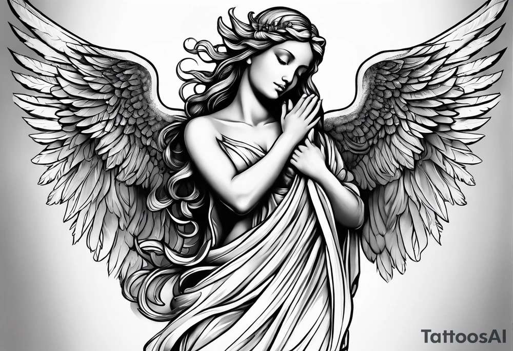 Angel with prayer hands tattoo idea