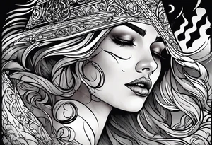 Courageous Woman with a tear running down her face walking out of a graveyard  leaving her old terrifying, scary, violent past behind her ethereal and mysterious tattoo idea