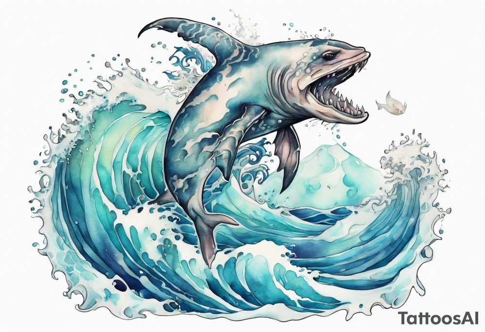 a beautiful sea creature standing in the sea surrounded by crashing waves tattoo idea