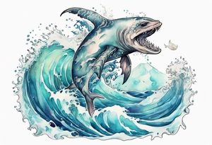 a beautiful sea creature standing in the sea surrounded by crashing waves tattoo idea